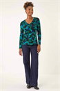 Green Printed V-Neck Stretch Top, Image 2 of 5