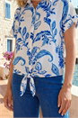 Blue Paisley Leaf Print Tie Front Top, Image 4 of 4