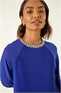 Blue Embellished Pleated Top, Image 2 of 5