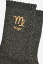 Black Embroiderd Virgo Zodiac Glitter Socks, Image 2 of 2