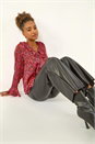 PINK Floral Frill Metallic Blouse, Image 2 of 5