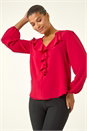 Red Ruffle Neck Blouse, Image 4 of 5