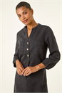 Black Cotton Denim Button Shift Dress, Image 4 of 5