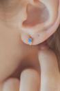 Gold Sterling Silver CZ Blue Tulip Studs, Image 2 of 2