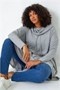 Grey Curve Cowl Neck Relaxed Stretch Tunic Top, Image 1 of 5