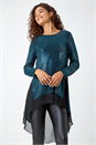 Turquoise Chiffon Hem Sequin Stretch Tunic Top, Image 1 of 5