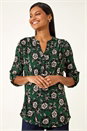 Green Floral Puff Print Stretch Shirt, Image 4 of 5