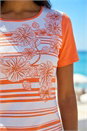 Orange Stripe Floral Sparkly T-Shirt, Image 4 of 4