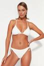 White Textured Tie Side Bikini Bottom with Adjustable Fit, Image 1 of 4