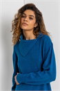 Teal Split Neck Ribbed Knit Dress, Image 4 of 4