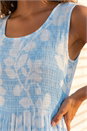 Blue Leaf Print Crinkle Midi Dress, Image 4 of 4