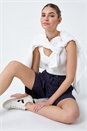 Navy Cotton Tie Detail Pocket Shorts, Image 1 of 5