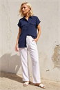 Navy  Petite Pocket Button Up Blouse , Image 2 of 4