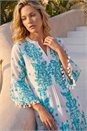 Blue Beaded Tassel Trim Smock Dress, Image 2 of 4