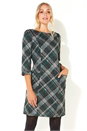 Green Check Print 3/4 Sleeve Shift Dress, Image 1 of 5