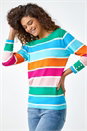Blue Colour Block Stripe Jumper, Image 4 of 5