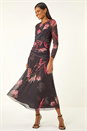 Black Floral Mesh Stretch Maxi Dress, Image 3 of 6