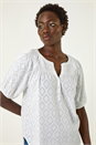 Ivory  Shirred Neck Textured Top, Image 4 of 5