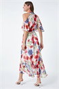 Ivory  Poppy Floral Frill Halter Neck Dress, Image 3 of 5