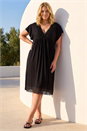 Black Curve Lace V-Neck Midi Dress, Image 3 of 4