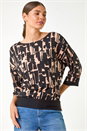 Black Abstract Banded Hem Stretch Top, Image 1 of 5