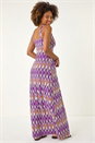 Purple Geometric V-Neck Maxi Dress, Image 3 of 5