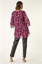 Wine Metallic Abstract Pleated Top, Image 3 of 5