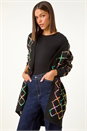 Multi  Longline Geometric Print Knit Cardigan, Image 2 of 5