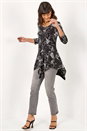 Black Linear Floral Print Hanky Hem Top , Image 3 of 5