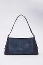 Navy WOVCOR Navy Woven Panel Shoulder Bag with Gold Hardware, Image 4 of 4