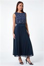 Navy  Petite Pleated Elastic Waist Maxi Skirt, Image 2 of 4