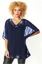Navy Sequin V-Neck Overlay Top, Image 1 of 5