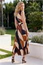 Chocolate Printed Pleated Chiffon Dress, Image 3 of 4