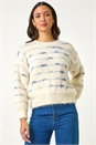 Ivory  Stripe Fluffy Knit Jumper, Image 1 of 5