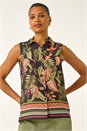 Black Floral Border Print Button Up Blouse, Image 4 of 5