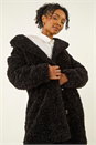 Black Petite Teddy Longline Coat, Image 2 of 5