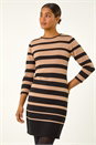 Camel  Gradient Stripe Knitted Dress, Image 2 of 5
