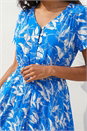 Royal Blue Floral Print Button Detail Maxi Dress, Image 4 of 4