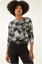 Black Floral Print Snit Jersey Top, Image 1 of 5