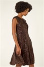 Chocolate Sequin Twist Front Stretch Dress, Image 3 of 5