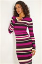 Wine Dusk Striped Knit Bodycon Midi Dress, Image 1 of 5