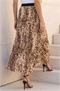 Camel  Animal Print Pleated Midi Skirt, Image 3 of 4