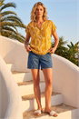 Yellow Abstract Print Buttoned Top, Image 2 of 4