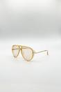 Beige SVNX Beige Bold Aviator Metal Arm Sunglasses In Champagne In Champagne, Image 2 of 5