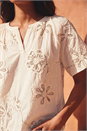 Cream  Floral Embroidered Cotton Tunic Top, Image 4 of 4