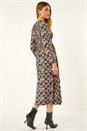 Mauve Geometric Print Shirred Midi Dress, Image 3 of 5