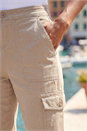 Natural  Casual Elastic Waist Cropped Cargo Trousers, Image 4 of 4