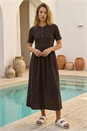 Black Buttoned Pocket Stretch Midi Dress , Image 2 of 4