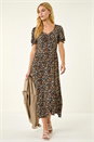Pink Floral Ruched Midi Dress, Image 2 of 7