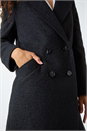 Black Relaxed Double Breasted Boucle Coat, Image 5 of 5